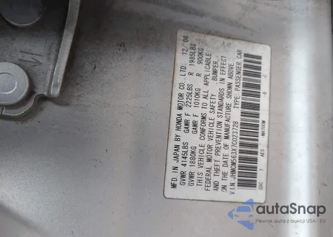 2007 Honda Accord 2.4 Se из США, поврежденный, VIN JHMCM563X7C023728